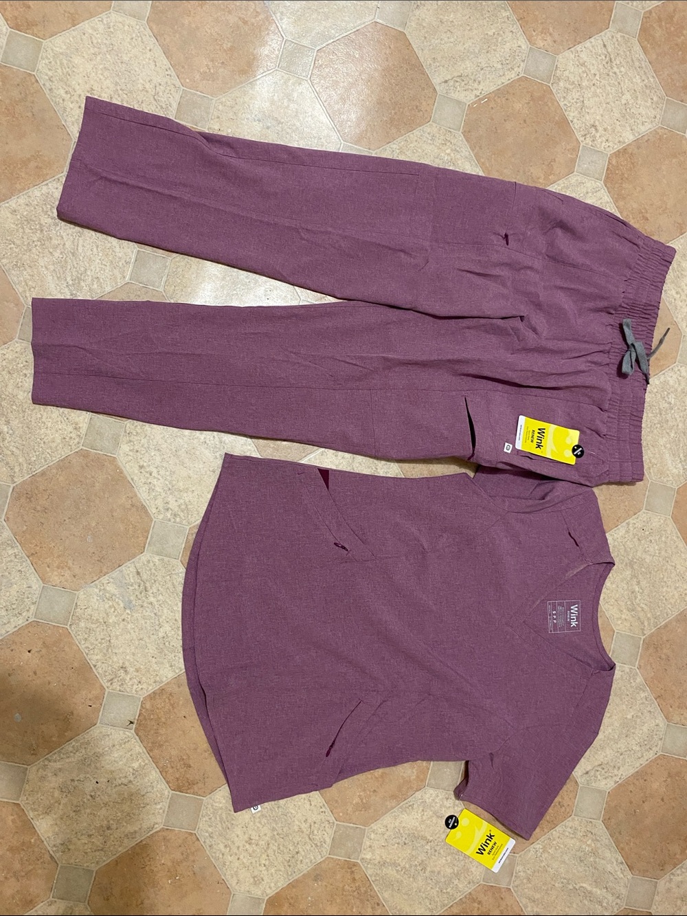 WINK scrub set. Size small top and medium petite bottoms. Wine heather color.